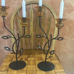 Candelabra Metal and Glass with Two Candle Holder