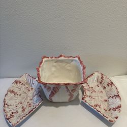 Vintage Mottahedeh Italian Ceramic Square Pink Cabbage Set