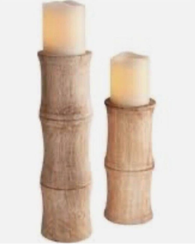 Like new set of two Pier 1 Imports bamboo shaped wood candle holders