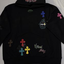Men’s Black Chrome Hearts Hoodie Multicolor Crosses Size M