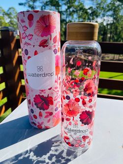 Waterdrop Glass Water Bottle with Bamboo Lid