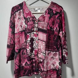 Mix Print Cardigan Floral Christopher & Banks Womens Meduim Button up Sweater 