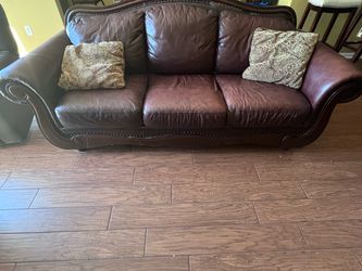 Brown Leather Sofa with Nailhead Trim