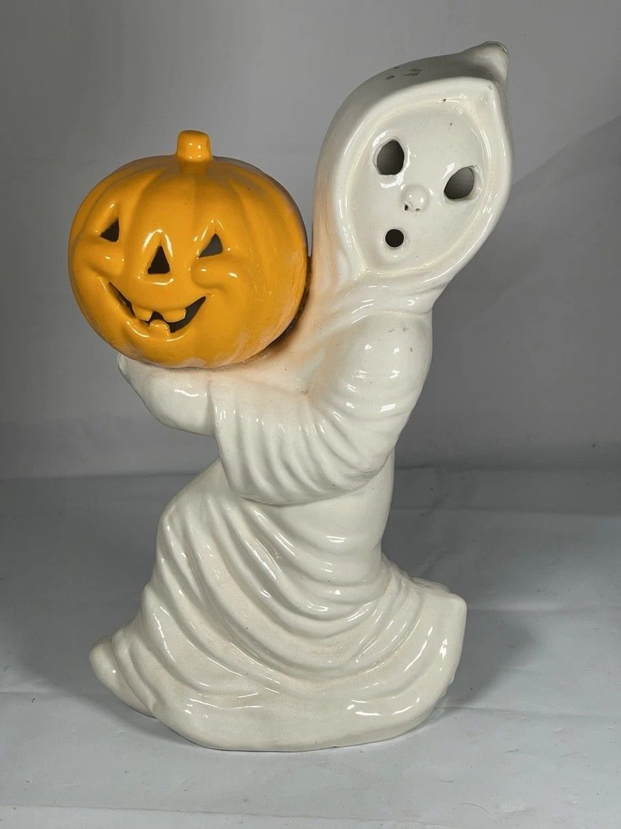 Ceramic Ghost Holding Pumpkin