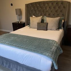 Queen Grey Upholstered Bed Frame