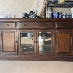 Entertainment Console Real Wood Dark Brown