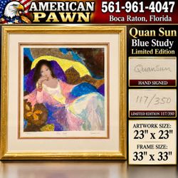Quan Sun Blue Study Limited Edition 117/350 Signed Framed Art Print 33x33