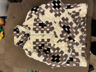 NovaMen Checkered Zip Up Hoodie – Cream Brown Black