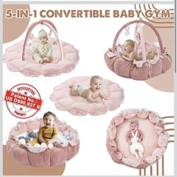 5-in-1 Convertible Baby Play Gym with  Toys, Tummy Time Mat for Sensory Development, Baby Activity Center