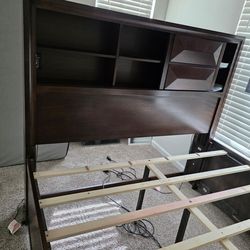 Dark wood queen bed frame with drawers