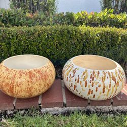 Vintage Lot 2 Ceramic Splatter Bowl MCM Brown Confetti Centerpiece  Planters Pots California Pottery Garden Indoor Outdoor Retro 