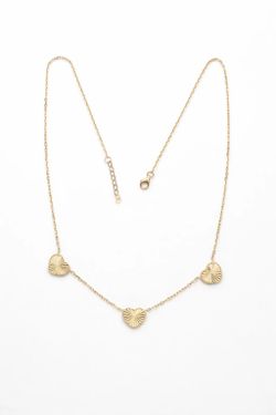 14K Yellow Gold Heart Necklace Adjustable 16.75-17.5” Triple Heart Station