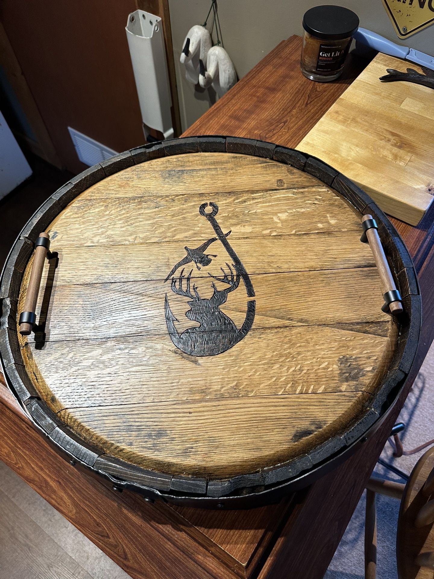 Whiskey Barrel Top Serving Tray