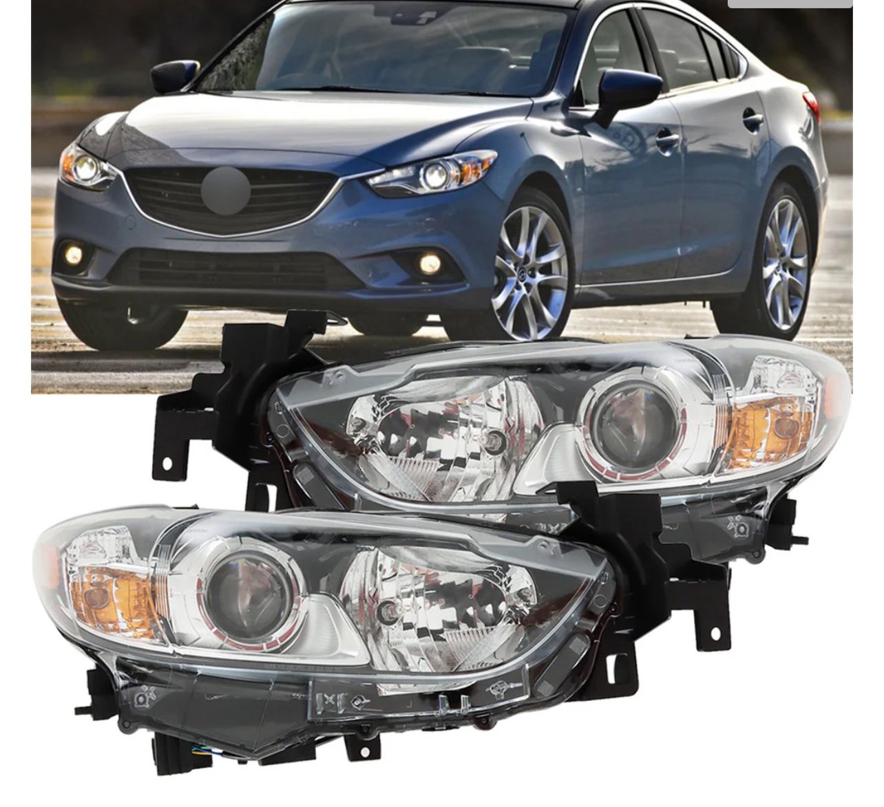 Pair Headlights Assembly 2014-2017 Mazda 6 Halogen Projector Headlights Driver Passenger Side
