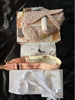 Saddle Bag in pink embossed leather (Oblique / Diorissimo style)