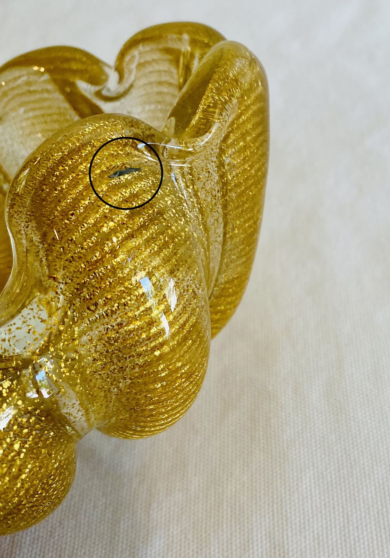 Barovier & Toso Murano Heart Bowl Cordonato D’ Oro Clear Gold Aventurine Vintage