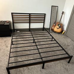 Queen Sized Bamboo And Metal Bed Frame With Headboard