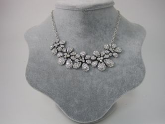 Silver-Tone Rhinestone Floral Bib Necklace