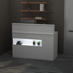 47.2 inches Modern Minimalist White Modern Reception Counter Desk with LED Lighting for Hall Entrance