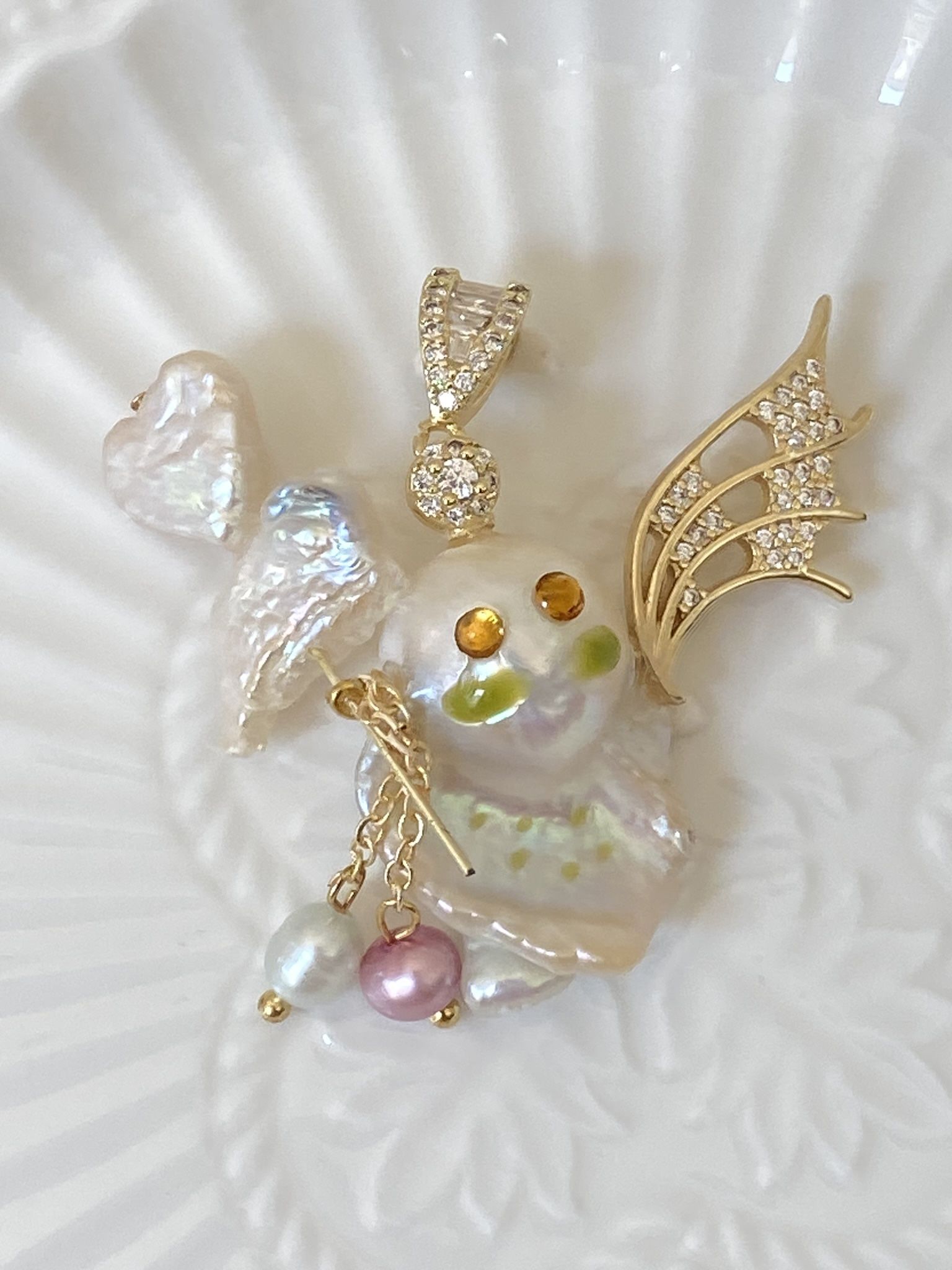 Handmade Flameball Pearl With Heart Pearl Pendant