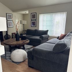 Beautiful Dark, Gray Microfiber, Couch, And Loveseat