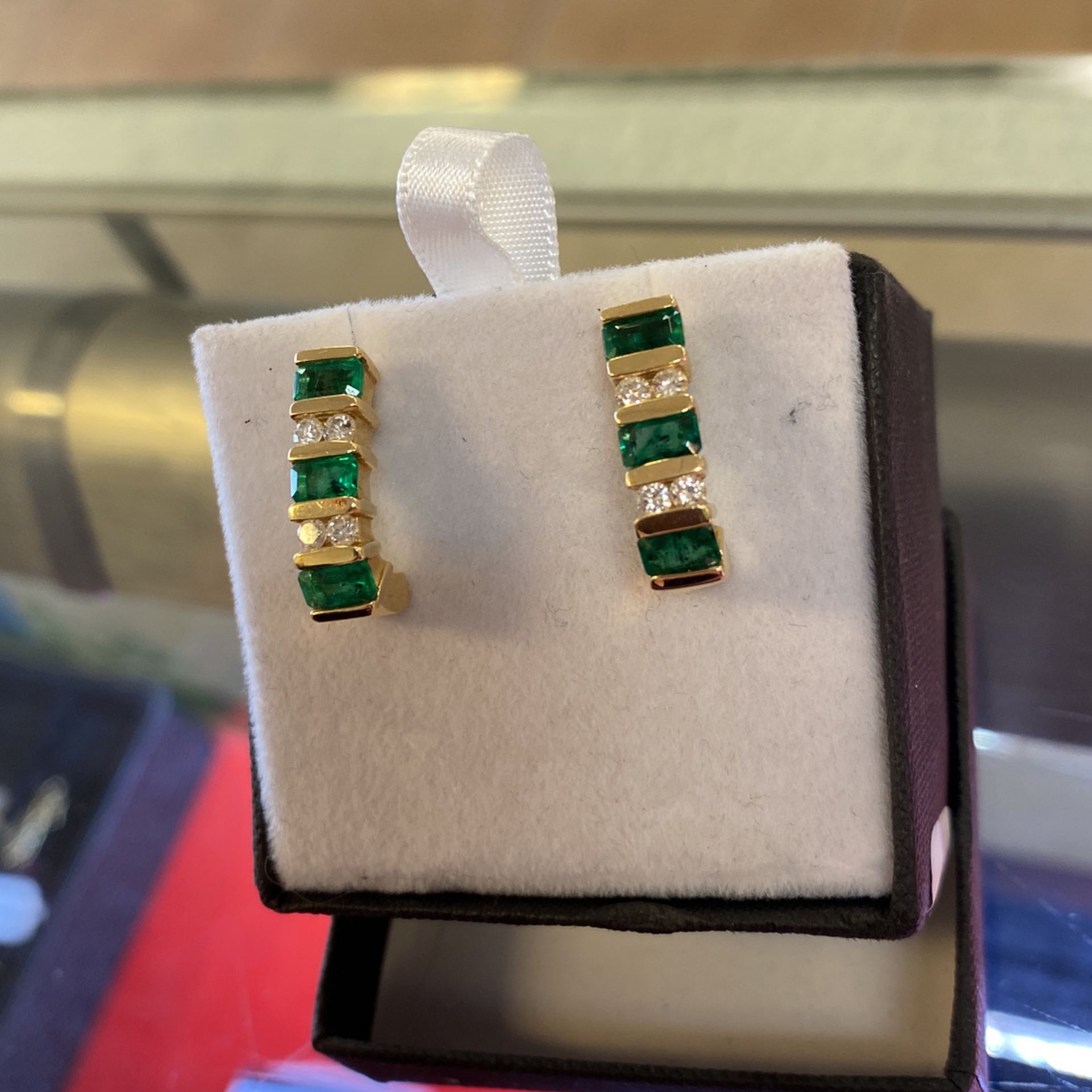 14k Gold & Emerald & Diamond Earrings 