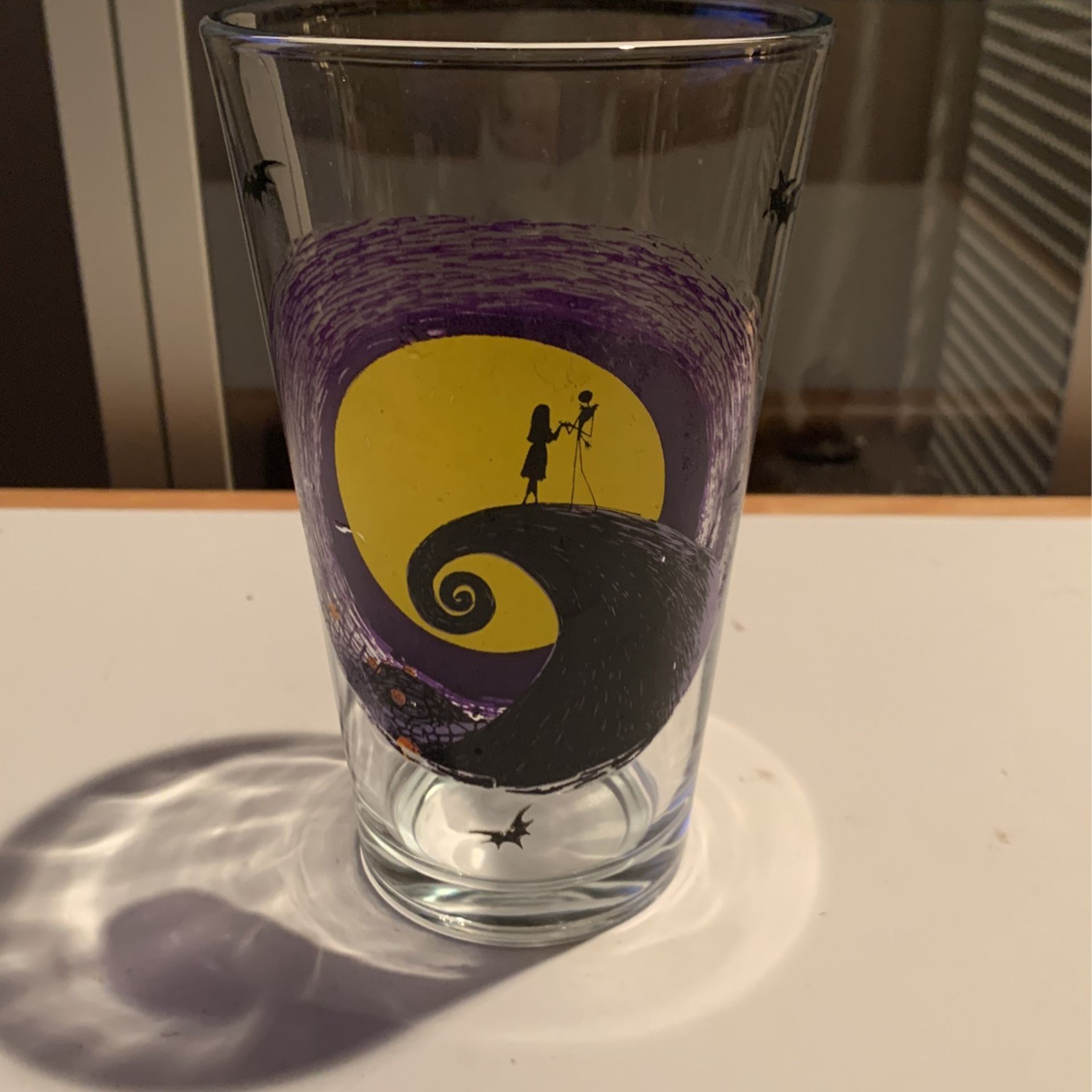 Disney Nightmare Before Christmas Jack Sally Silhouette 16 Oz Glass Moon Swirl