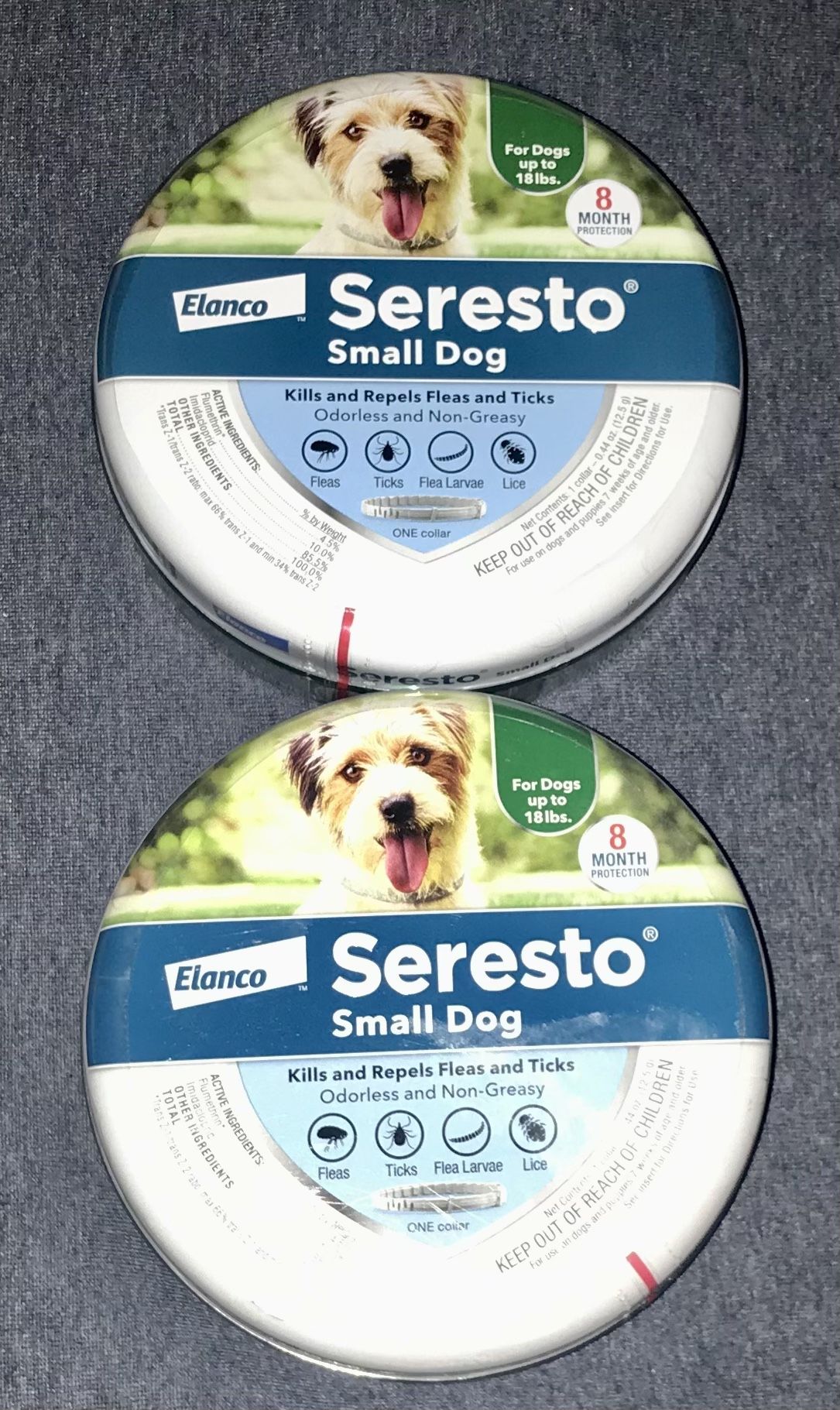 🐶 NEW!! 2 Seresto® Genuine Flea & Tick Small Dog Collars| For Dogs Under 18 Pounds | Value $120