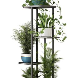 LINZINAR Plant Stand Indoor Outdoor Metal 4 Tier 5 Potted Multiple Flower Pot Holder ShelfPlanter Display Shelving Unit for Patio Garden Corner Balcon