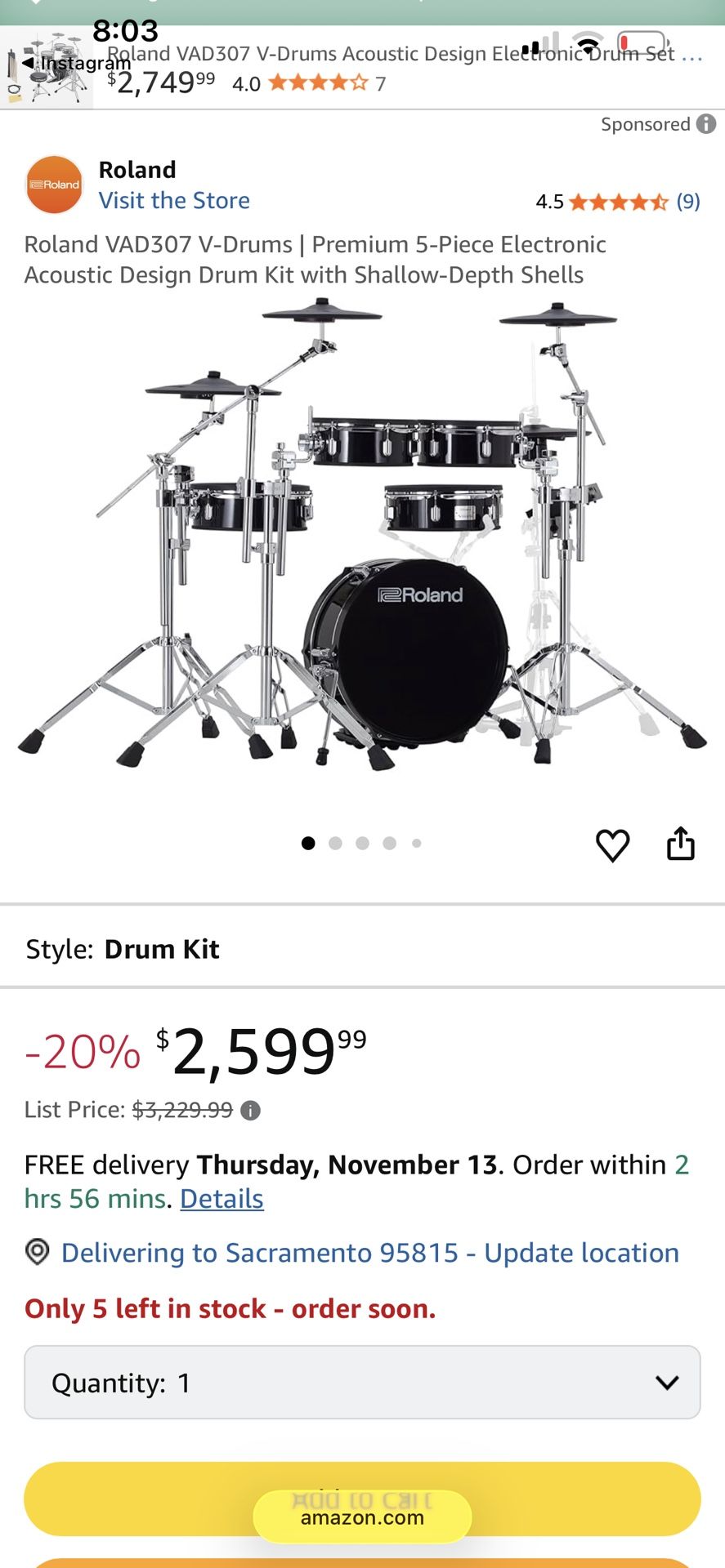 Roland VAD307 V-Drums Set 