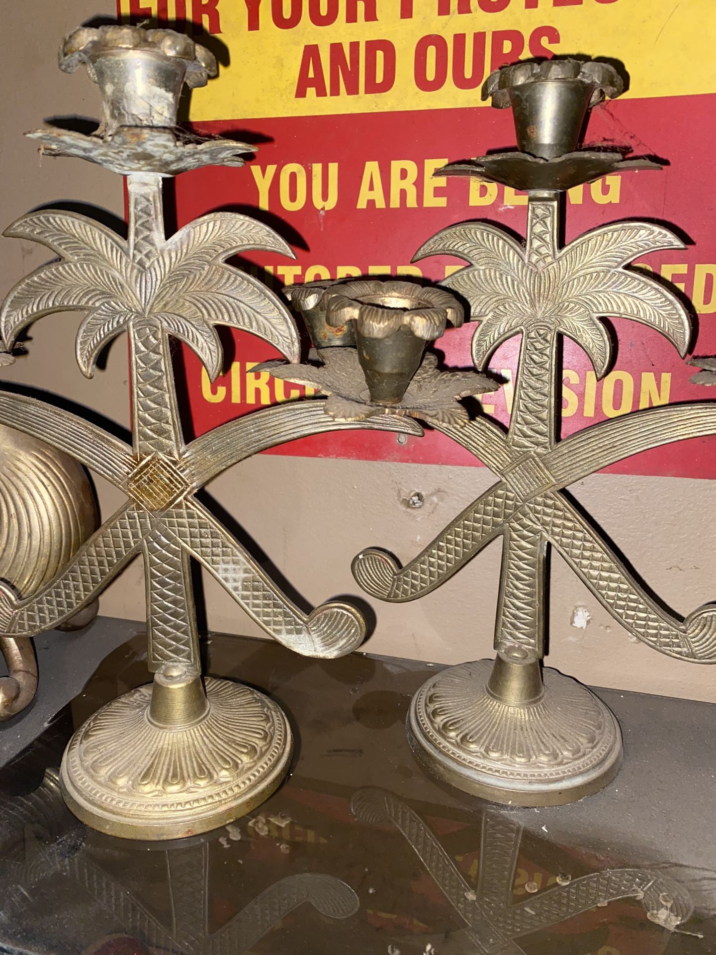 Vintage 2vintage 1950s solid brass palm tree 3 candle candelabra