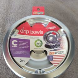Drip Bowls 2 Pack Range Kleen Heavy Duty Energy Saver Chrome Style C 