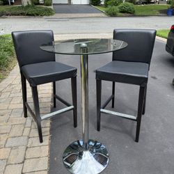 Bar Table And Leather Barstool Chairs