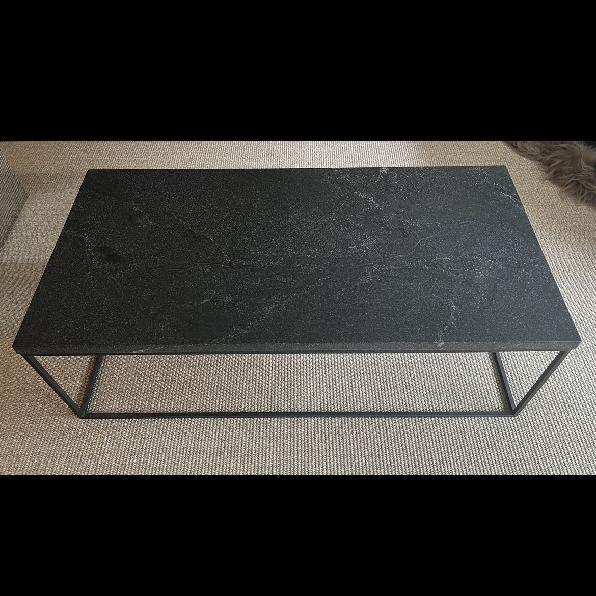 Coffee Table w Black Stone Top, Room & Board Modern Steel Metal Base