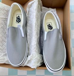 Brand New Slip On Vans - Size 9.5 (men) and 11 (women) Gray