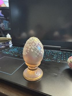 Fenton Pink Iridescent Egg Hand Painted By Brian Fluharty