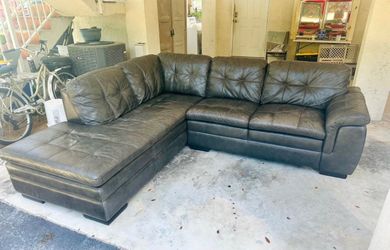 Dark Gray Leather Sectional sofa with chaise