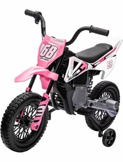 12V Kids Motorcycle w/Treaded Tires, 3.1mph Top Speed, Kids Motorcycle w/Training Wheels, Music, Spr