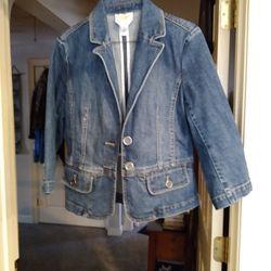 TALBOTS. WOMEN'S JEAN JACKET. SZ. 8. STRETCH. PETITES
