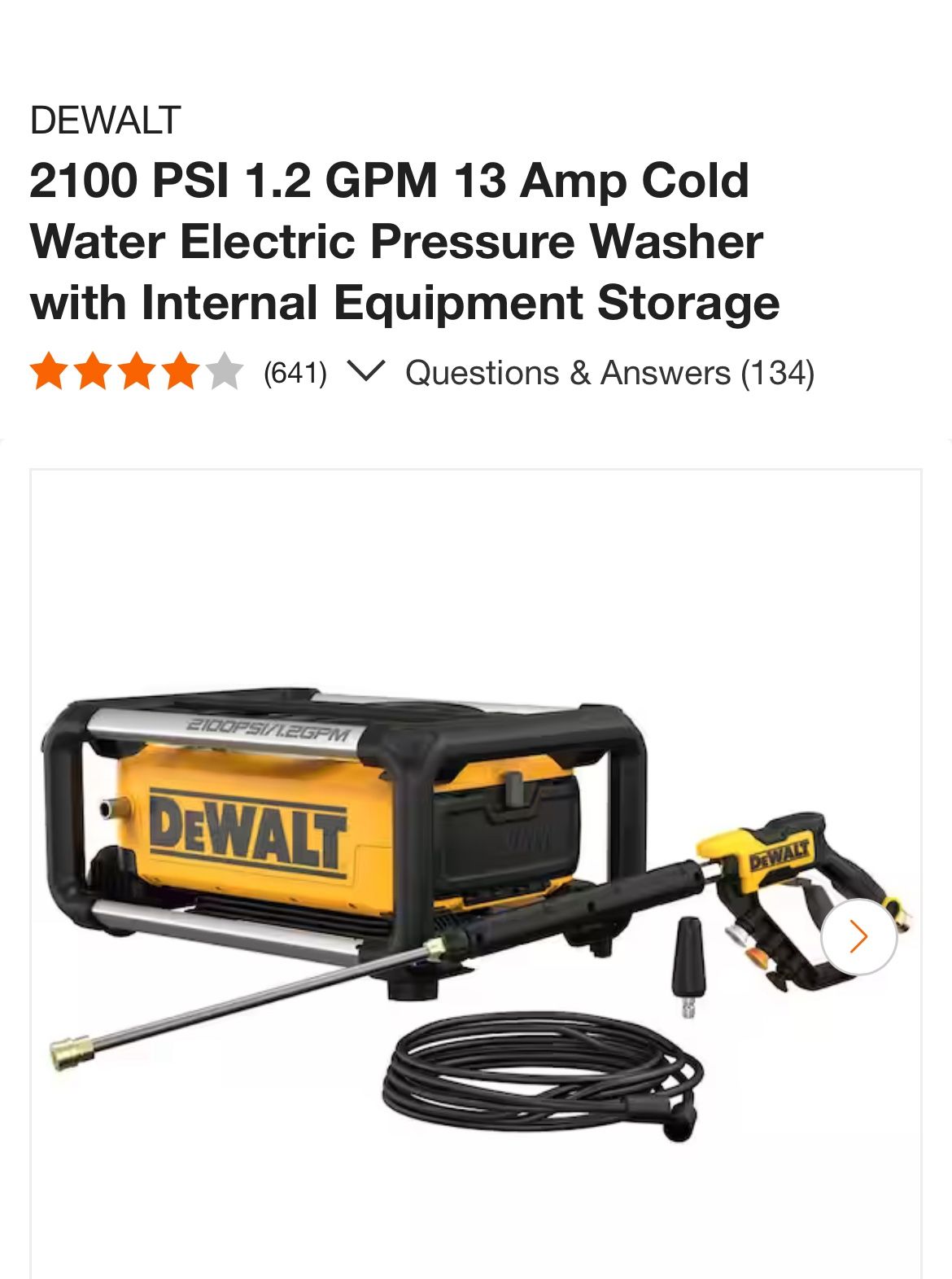 DEWALT PRESSURE WASHER ELECTRIC 2100 PSI