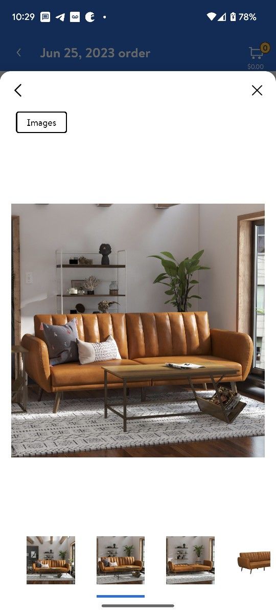 Novogratz Brittany Futon Sofa Bed and Couch Sleeper, Camel Faux Leather
