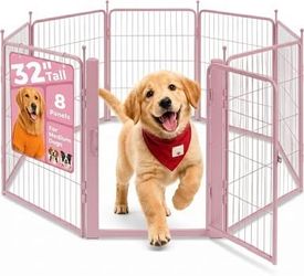 Pink Dog Playpen for Small/Medium Dogs - 32 inch 8 Panels Heavy Duty Metal Puppy Fence