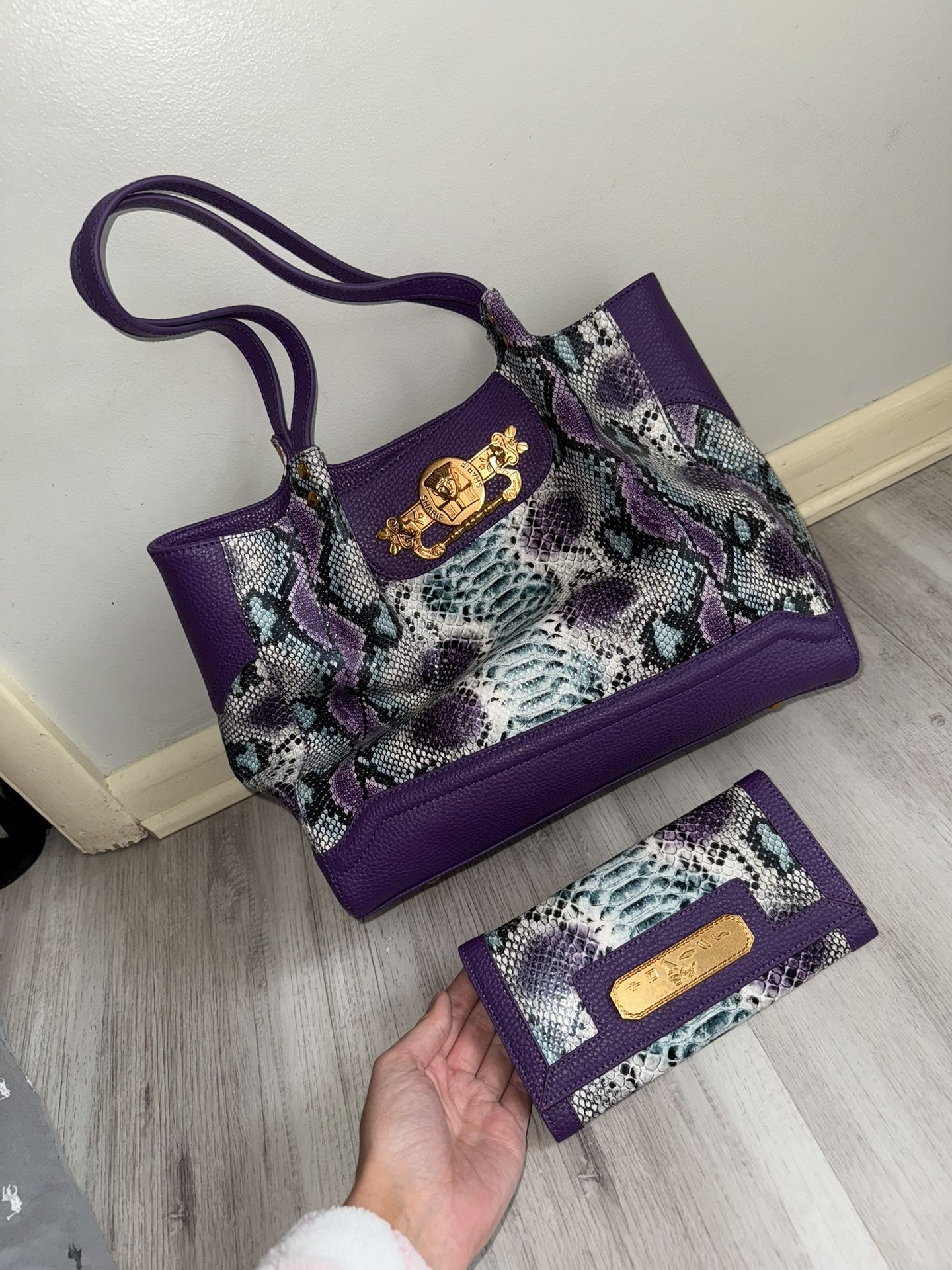 Sharif Wallet/Purse Set- Blue And Purple Faux Snakeskin- Like New Condition