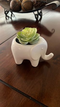 Bone Color Ceramic Decor, Elephant With Plastic Succulent Plant Could Be Used For Baby Shower, Decor, Office Or Home Decor $8.95