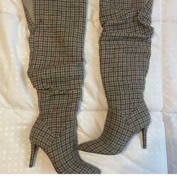 Knee High Plaid Boots