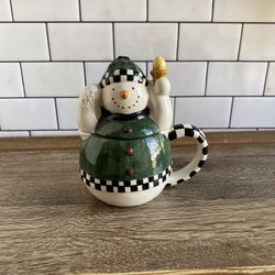 Debbie Mumm Ceramic Covered Creamer Vintage Snowman Y2K Home Decor Winter Figurine 
