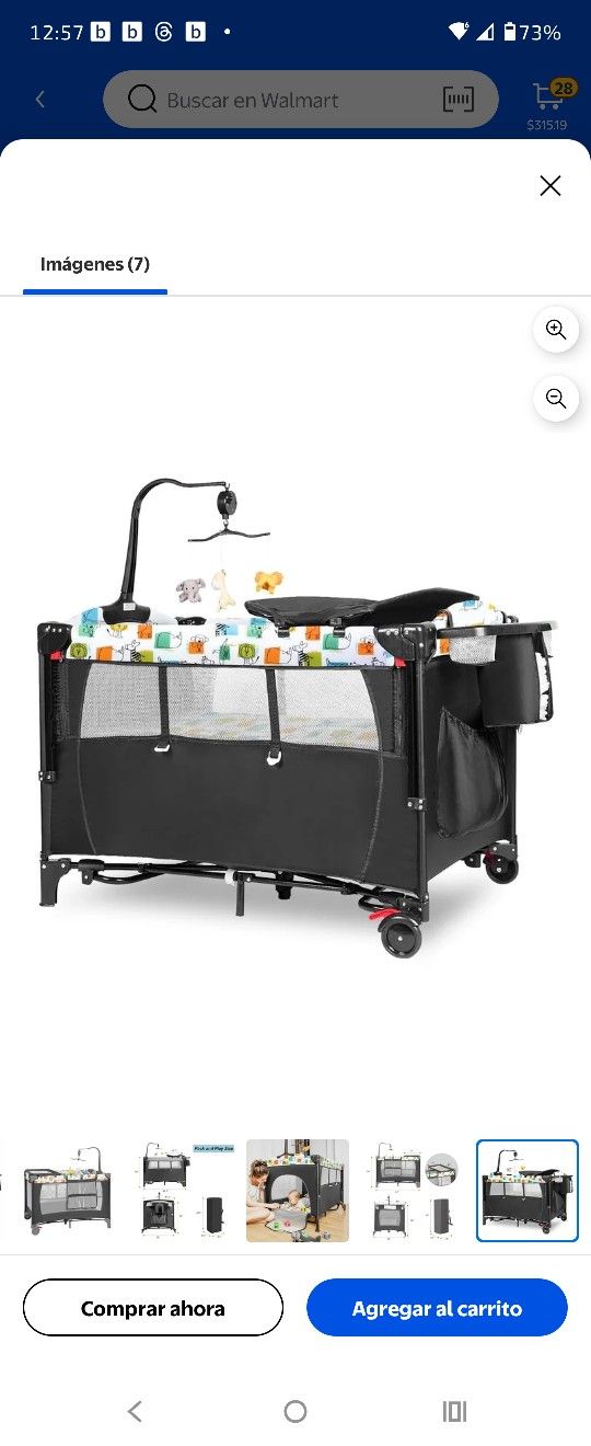 Ciesmsi Baby Bedside Bassinet w/Changing Table, Musical, 5-in-1 Portable Playard Nursery Center, new in box