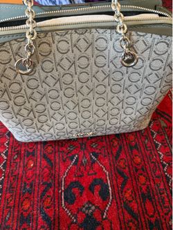 Calvin Klein Monogram Tote Bag – Gray Designer Handbag for Women