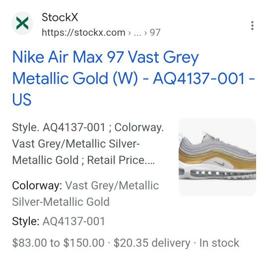 nike women air max 97 special edition vast grey metallic silver metallic  gold