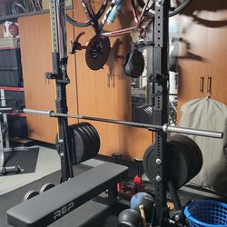 Rogue workout equipment and bench